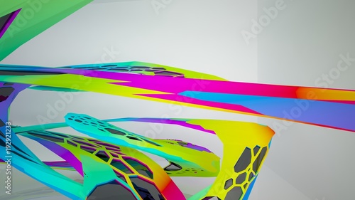 Abstract white and colored gradient parametric interiorwith window. 3D illustration and rendering.