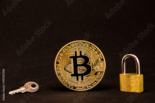 Conceptual representation of the safety or security of bitcoin on a dark background. photo