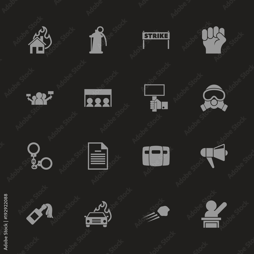 Protest icons - Gray symbol on black background. Simple illustration. Flat Vector Icon. Protest icons - Gray symbol on black background. Simple illustration. Flat Vector Icon.