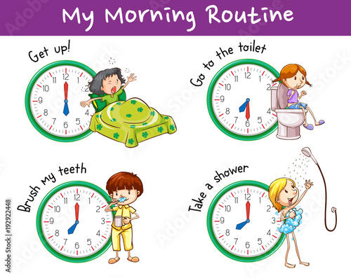 Poster design with morning routine for kids