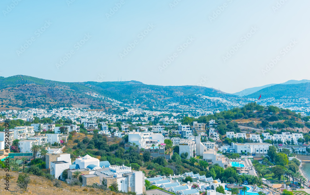 Cityscape Aerial view of Aegean architecture houses and Marine