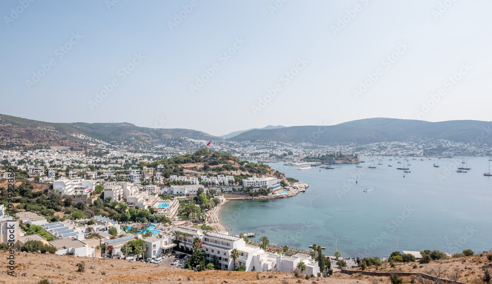 Cityscape Aerial view of Aegean architecture houses and Marine