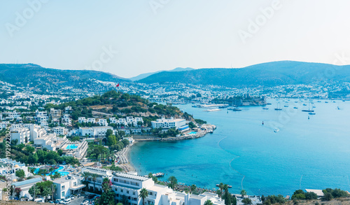 Cityscape Aerial view of Aegean architecture houses and Marine