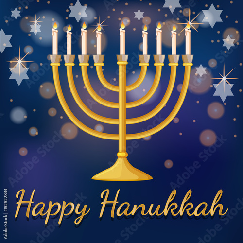 Happy Hanukkah card template with light and stars