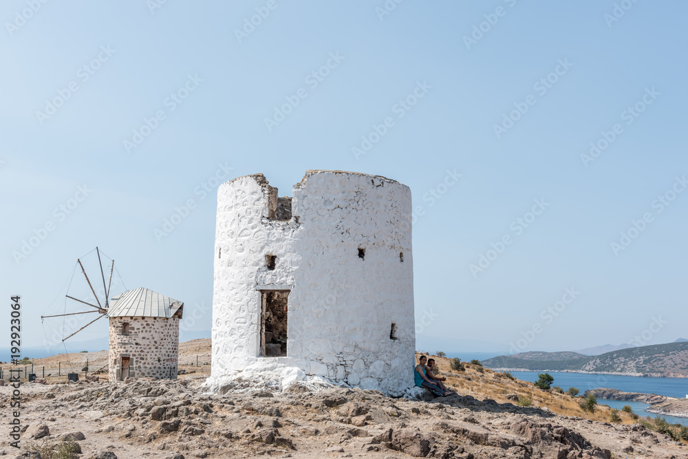 Traditional restored windmills on top of Bodrum