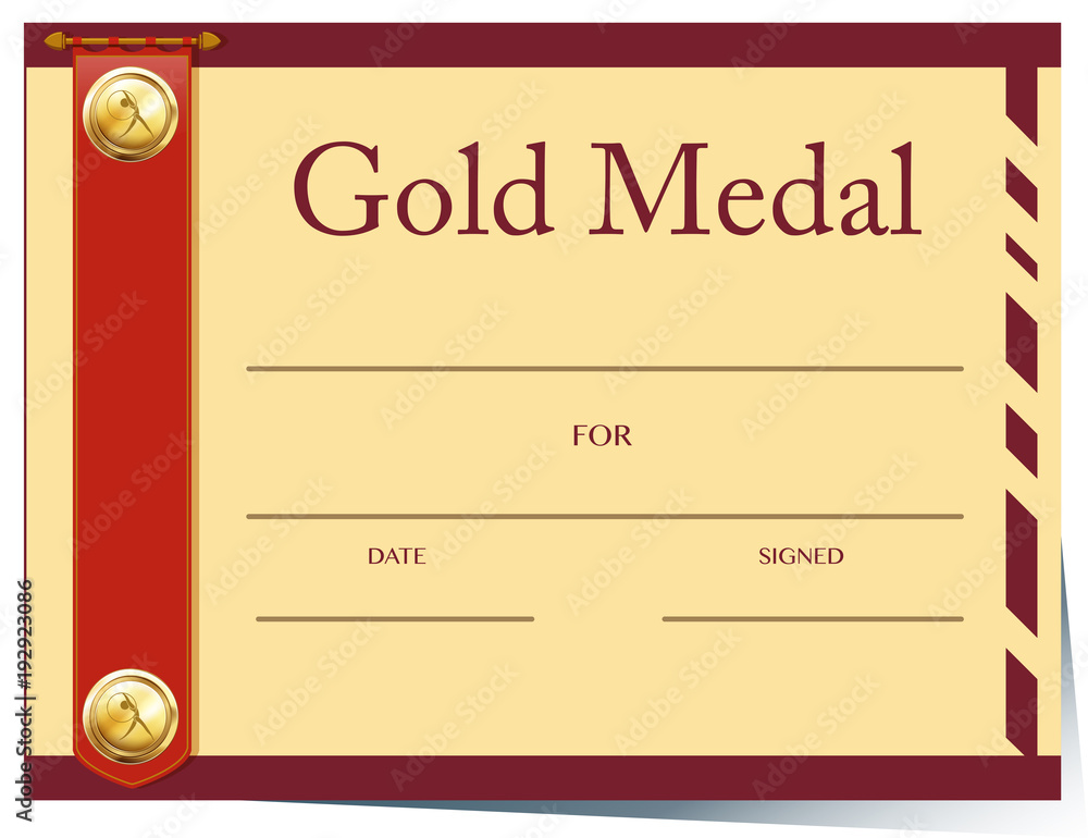 Certificate template for gold medal on paper