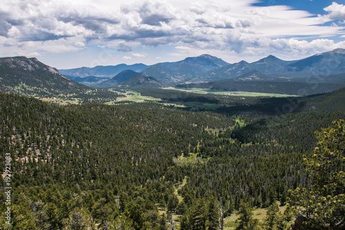 Wilderness of Colorado, USA. Rocky Mountain National Park. Coniferous forest of high mountain valley