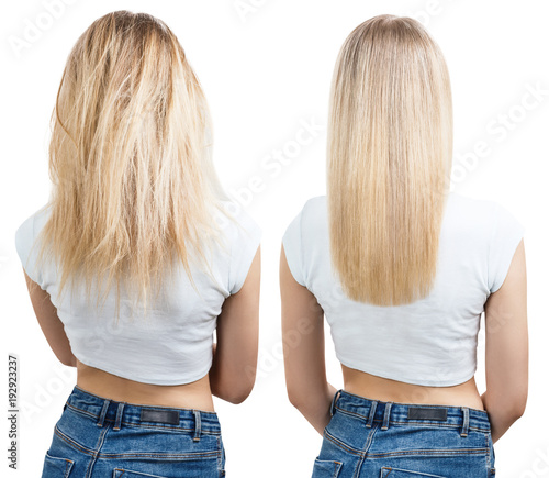 Quadro su tela Blonde hair before and after treatment.