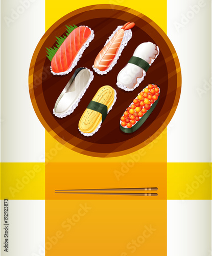 Background template with sushi and chopsticks