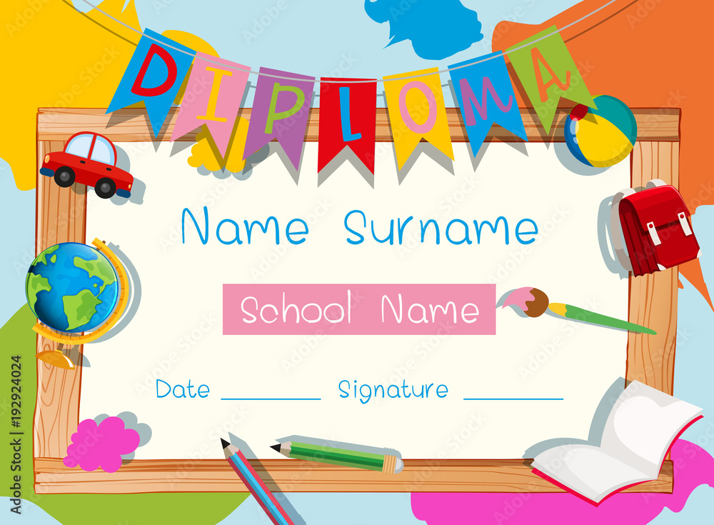 Obraz premium Certificate template with school supplies