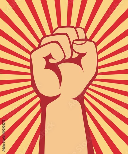 A clenched fist hand raised in the air, poster style vector