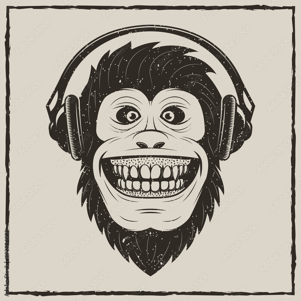 Fotografie Music monkey vector vintage grunge design