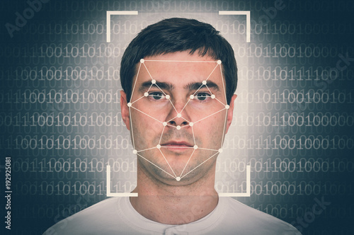 Foto Man face recognition - biometric verification concept