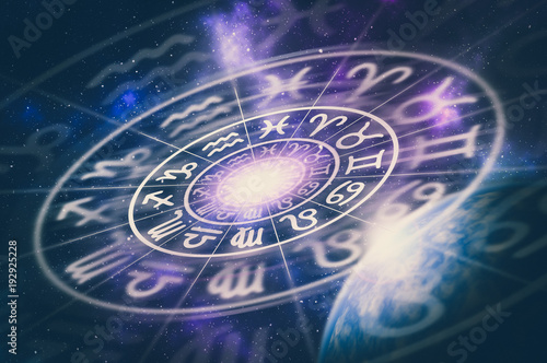 Astrological zodiac signs inside of horoscope circle