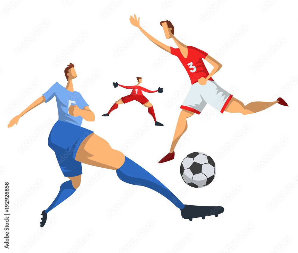 Soccer football players in abstract flat style. Vector illustration, isolated on white background.