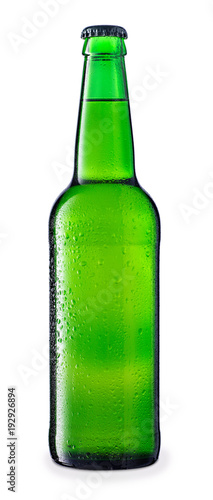cold beer in green bottle