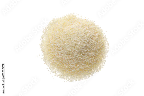 raw semolina isolated on white background. Top view