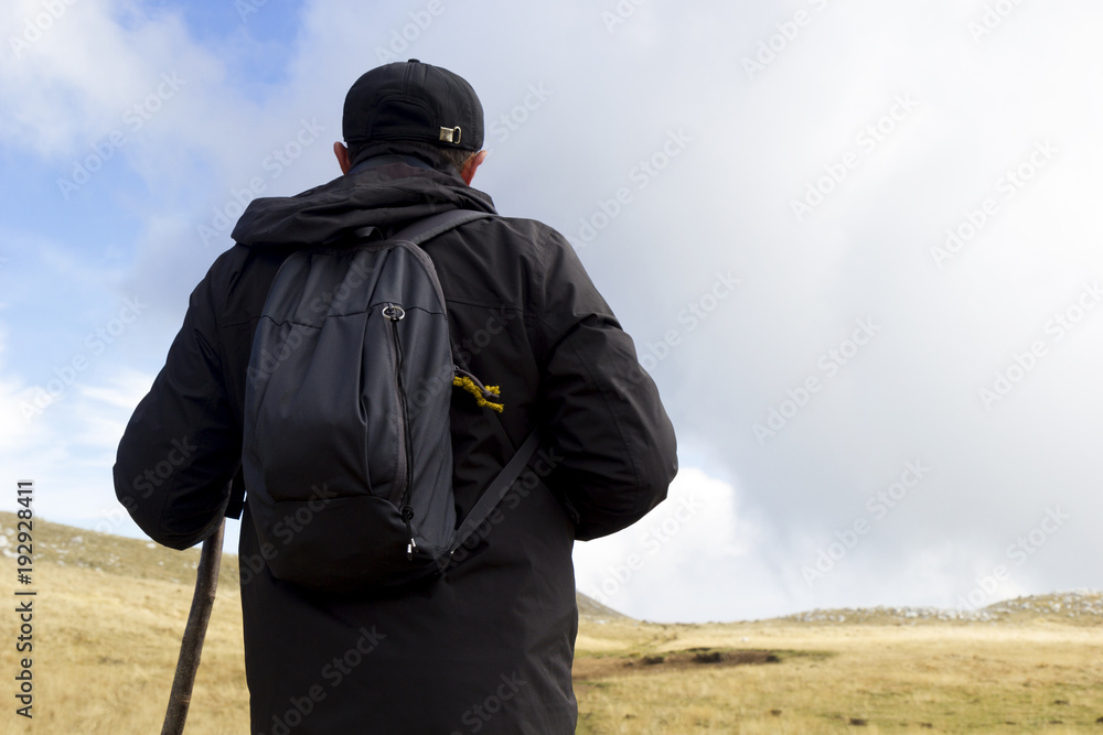 hiker on mountain trail monte mutria hiker on mountain trail monte mutria