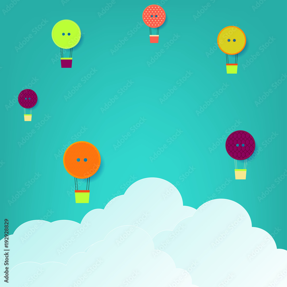Illustration for creative background. Buttons made hot air balloon in the sky and origami clouds. Illustration for creative background. Buttons made hot air balloon in the sky and origami clouds.