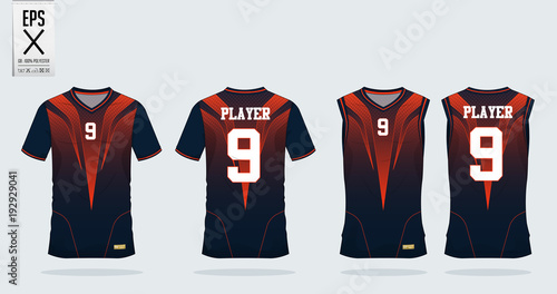 Orange-black T-shirt Sport Design Template For Soccer Jersey, Football Kit  And Tank Top For Basketball Jersey. Sport Uniform In Front And Back View.  Tshirt Mock Up For Sport Club. Vector Illustration. Royalty