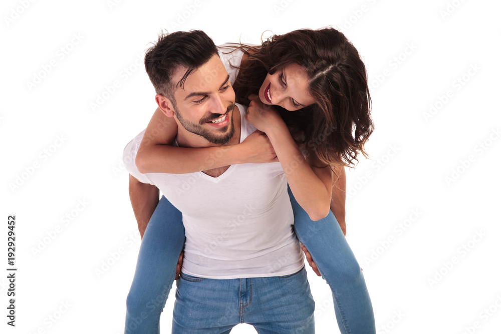 happy young casual couple having fun together happy young casual couple having fun together