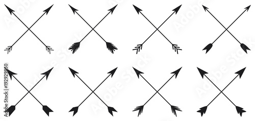 Arrows collection in cross style on white background