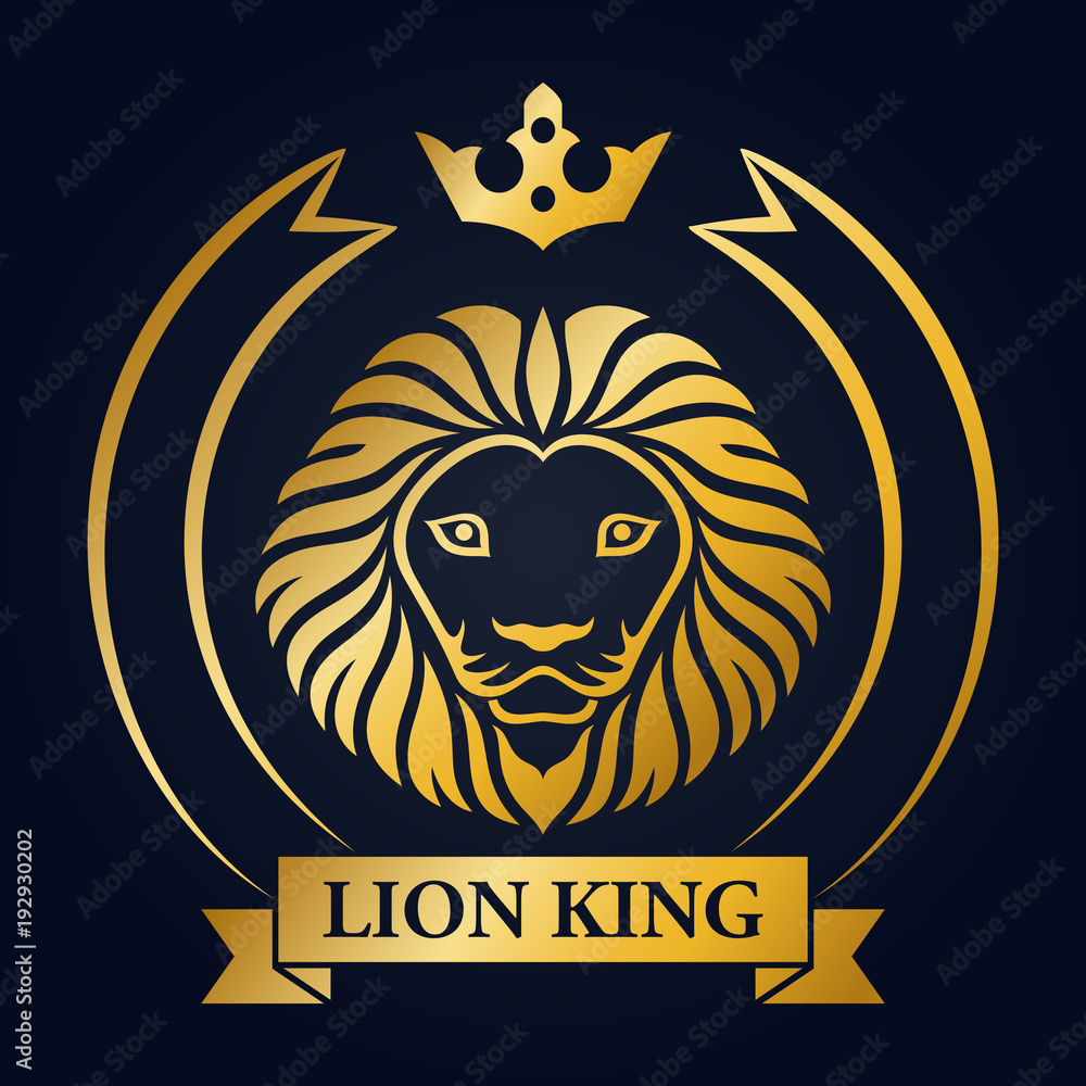 King lion head mascot on blue background