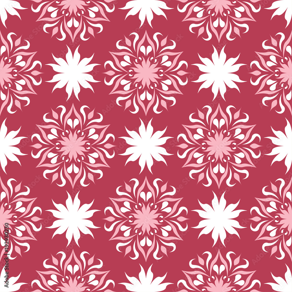 Floral red seamless background with beige pattern