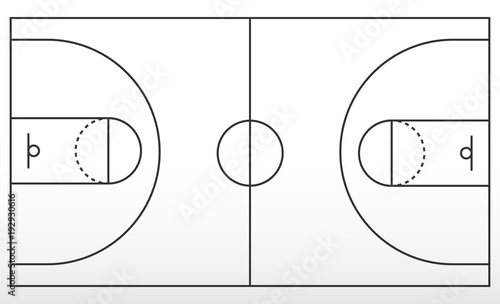 Basketball court markup. Outline of lines on basketball court. photo