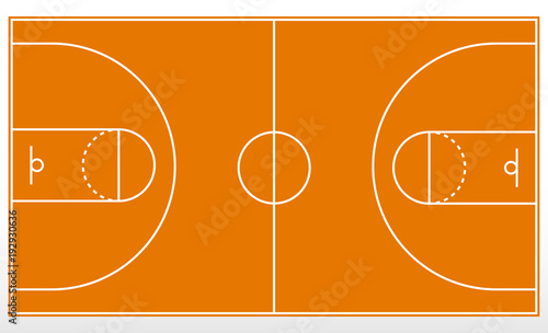 Basketball court markup. Outline of lines on basketball court.
