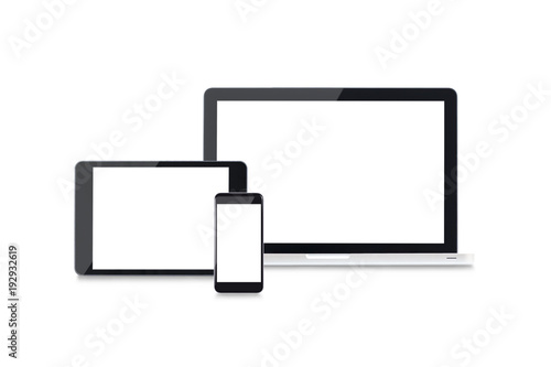 Responsive design mockup with tablet, laptop and mobile phone screen photo