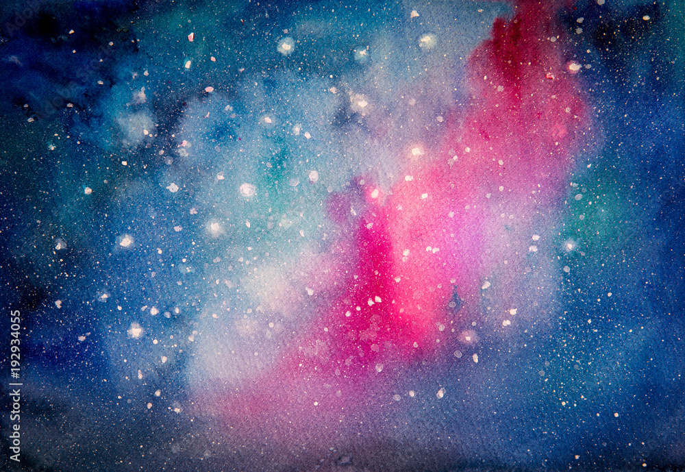 Obraz akwarela malarstwo przestrzeni kosmicznej ciemne niebo z tłem gwiazdy