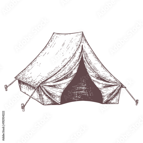 Camping tent for tourism, cartoon sketch illustration of travel equipment. Vector