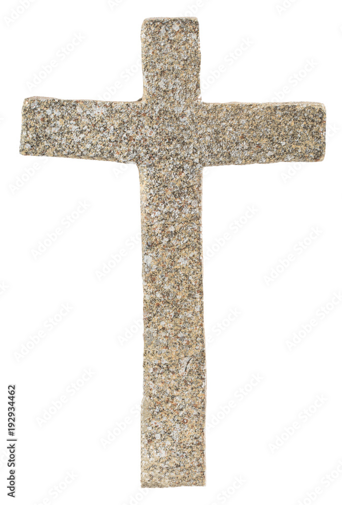 White background. Stone concrete christian cross isolated