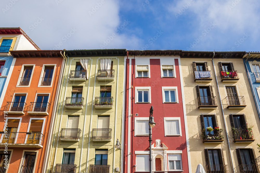 Colorful facades of historic houses in Pamplona