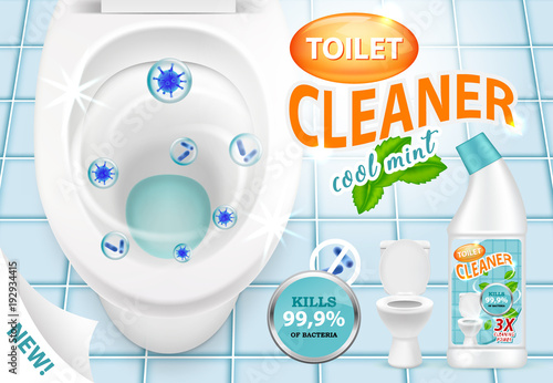 Cool mint toilet cleaner ad vector 3d illustration