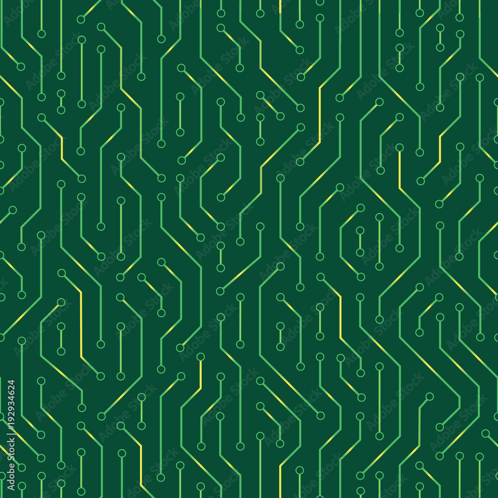 Technology seamless pattern from line connections on green backdrop. Abstract information connectivity background. IT-development conception. Neural structure. Vector illustration Technology seamless pattern from line connections on green backdrop. Abstract information connectivity background. IT-development conception. Neural structure. Vector illustration