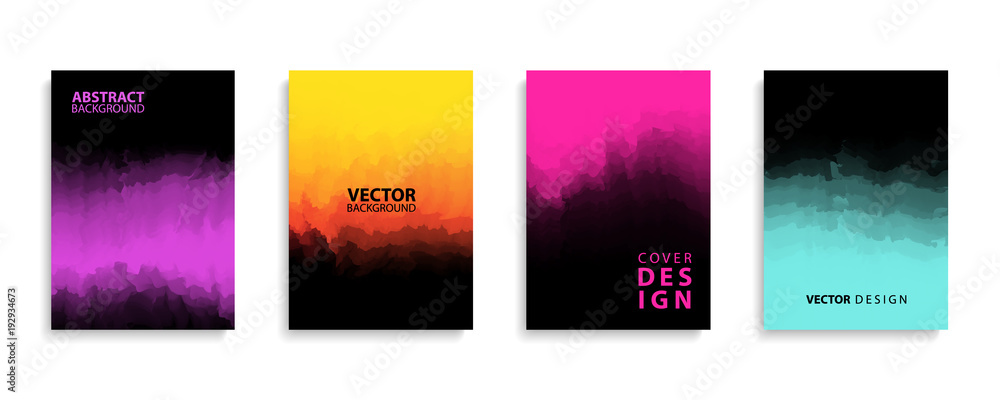Covers design set with modern abstract color gradient patterns and black color. Templates collection for brochures, posters, banners and cards. Vector illustration.