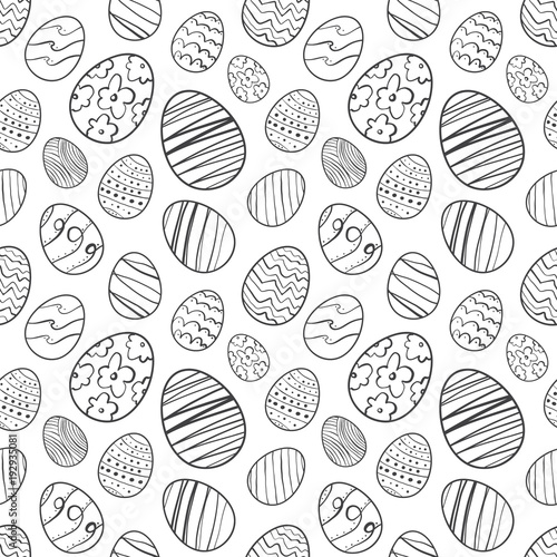 Vector illustration: Seamless pattern of Hand drawn Easter eggs. Sketch line doodle design.