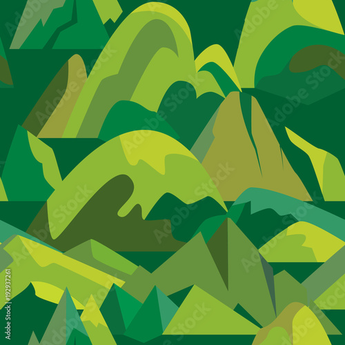 Seamless pattern with mountain icons in flat style