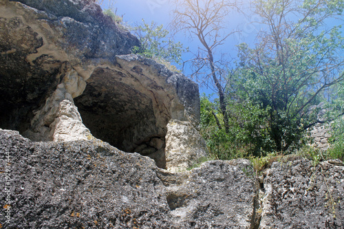 In the summer in the Crimea, Bakhchisaray, Chufut-Kale. Cave city of the 5-15 century.