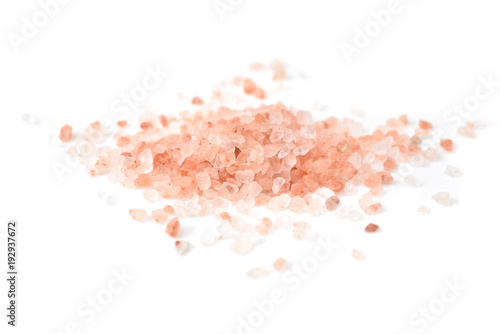Pink himalayan salt on white background - isolated
