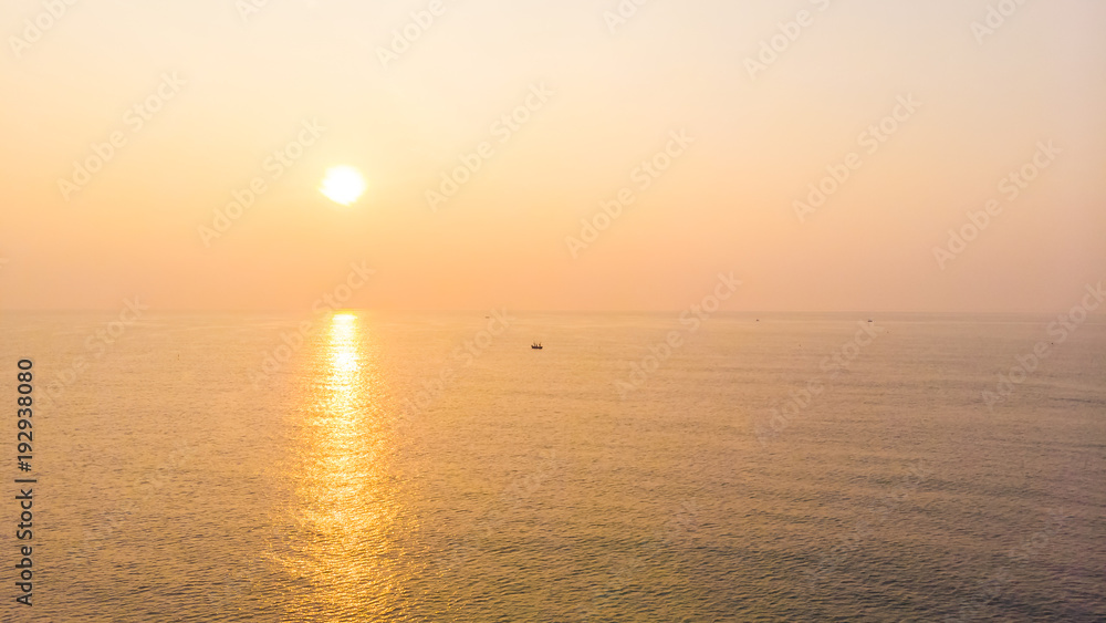 Aerial view sunrise with sea