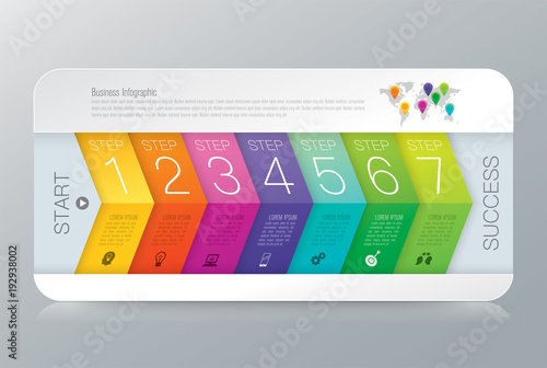 Infographics design vector and business icons with 7 options.