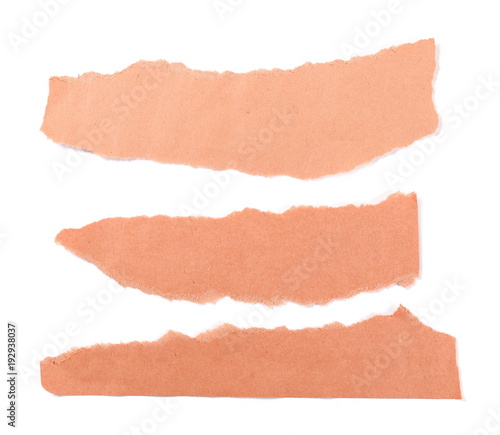 Orange paper scraps, set and collection, isolated on white background, top view
