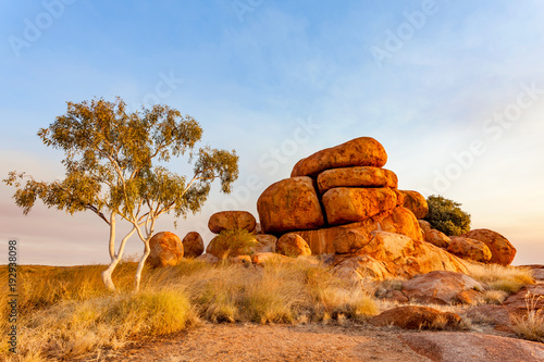 Karlu Karlu, also known as The Devil's Marbles, is a popular destination for traveler's in the Australian Outback. The Devil's Marbles are located in Northern Territory's Red Centre. NT, Australia. photo