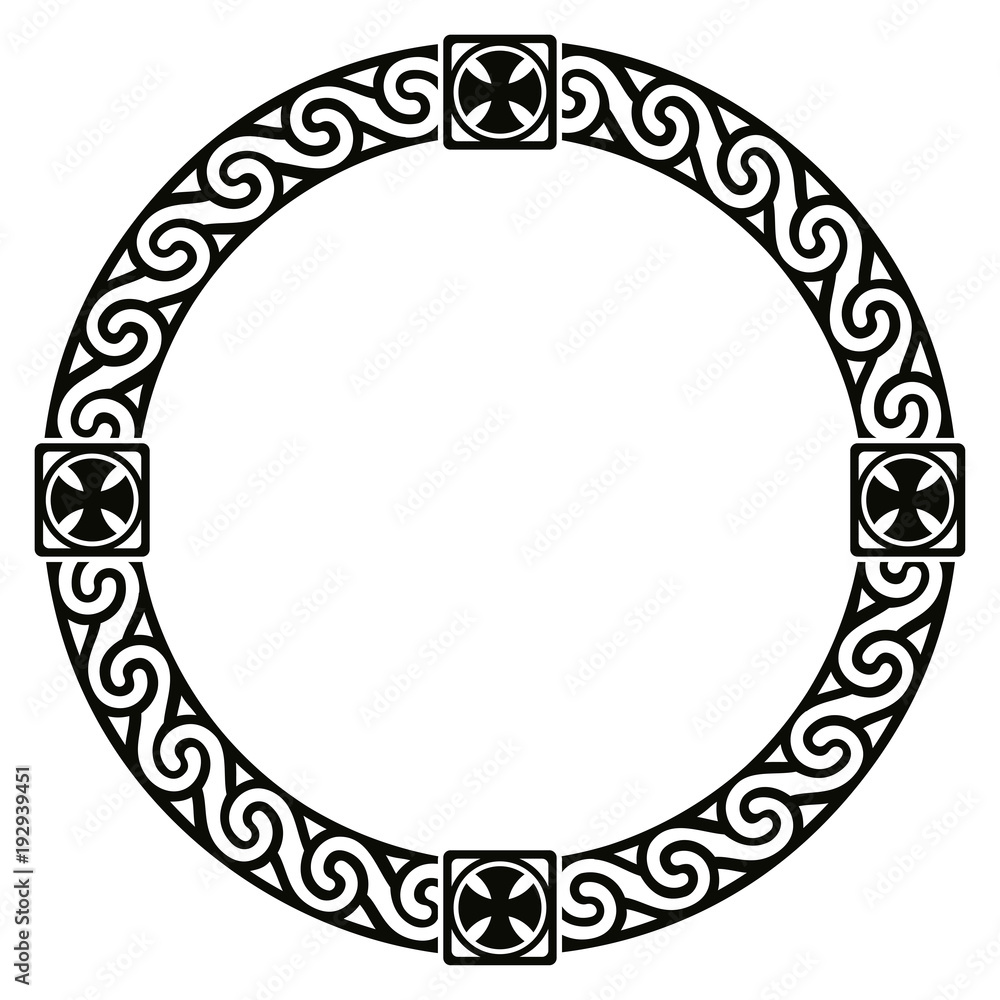 Celtic national circle ornament as interlaced ribbon with crosses isolated on white background. Celtic national circle ornament as interlaced ribbon with crosses isolated on white background.