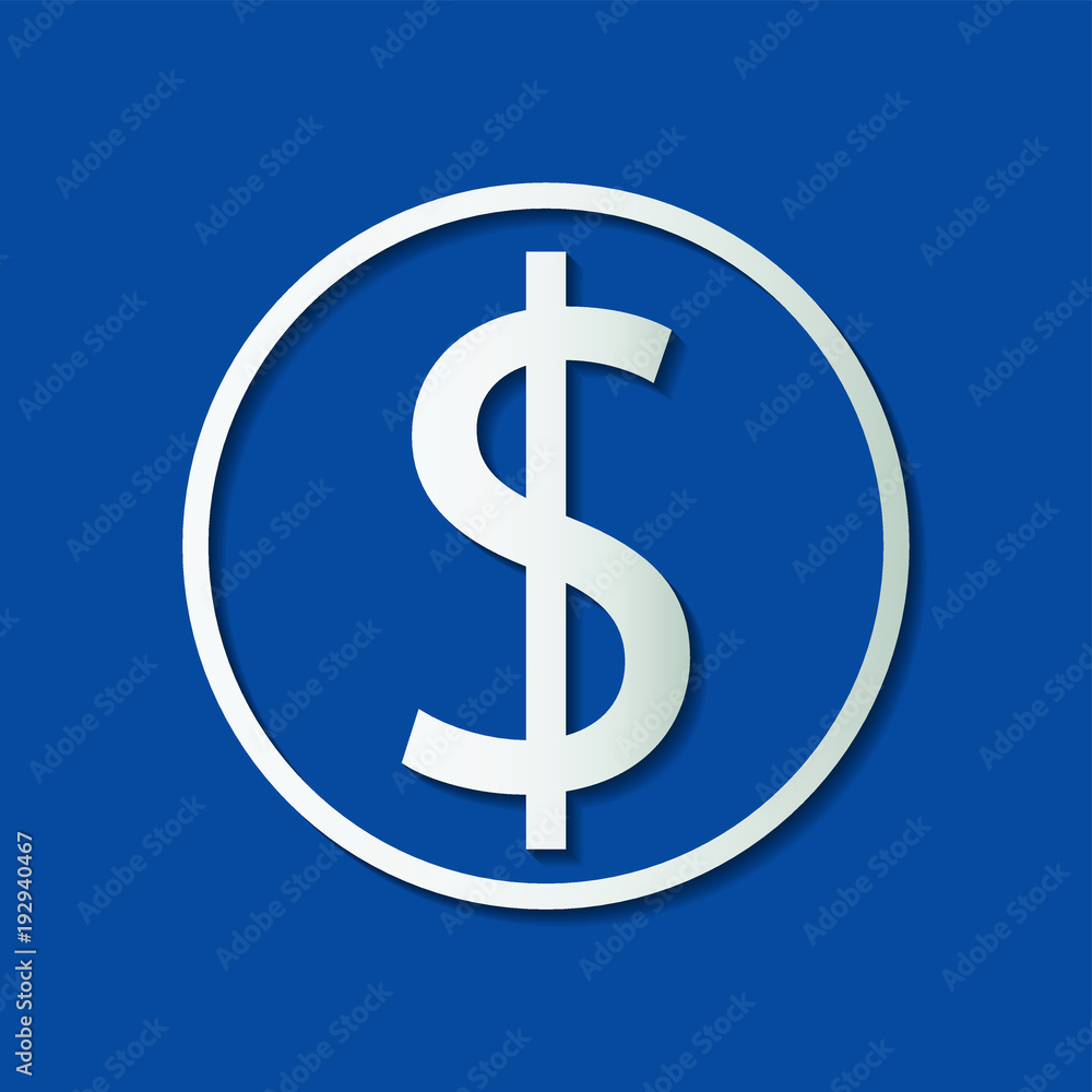 symbol coin dollar white icon on shadow background.vector illustration symbol coin dollar white icon on shadow background.vector illustration