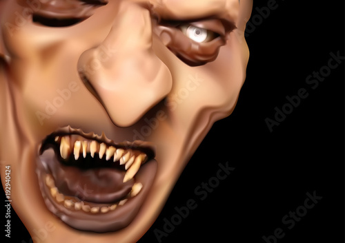 Satan Face with Scary Teeth - Horror Halloween Illustration, Vector