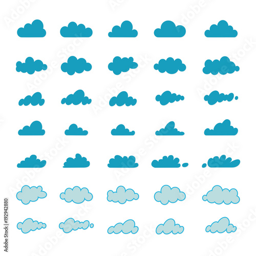 Flat design clouds capes collection set. Flat shadows. Clouds, flat design collection Vector illustration